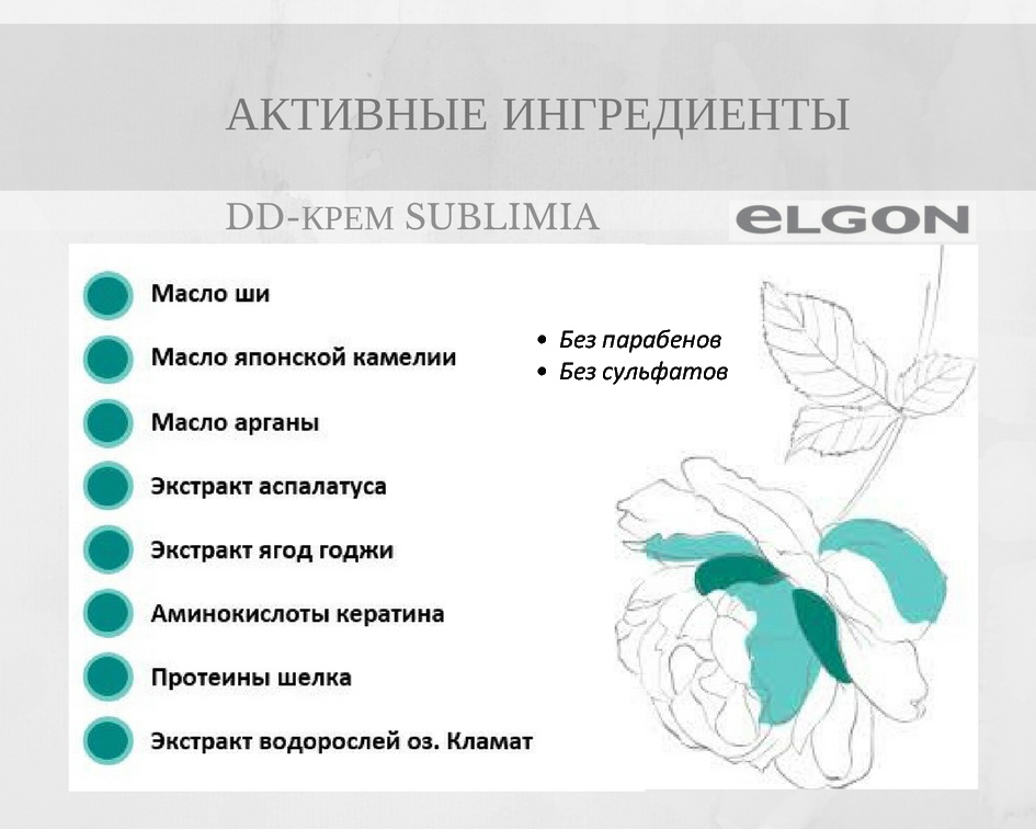 Активные ингредиенты состав DD-крем Sublimia элгон Elgon